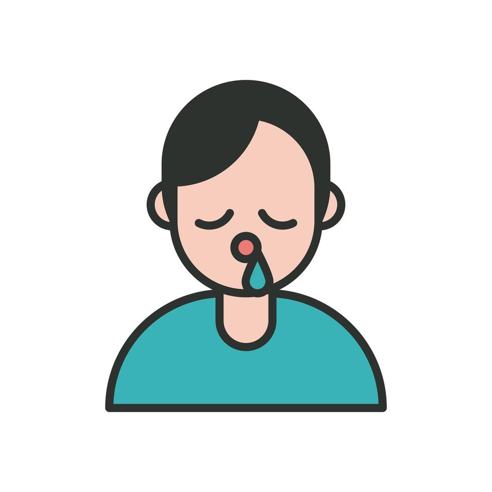 person with runny nose covid19 symptom line and fill style icon vector