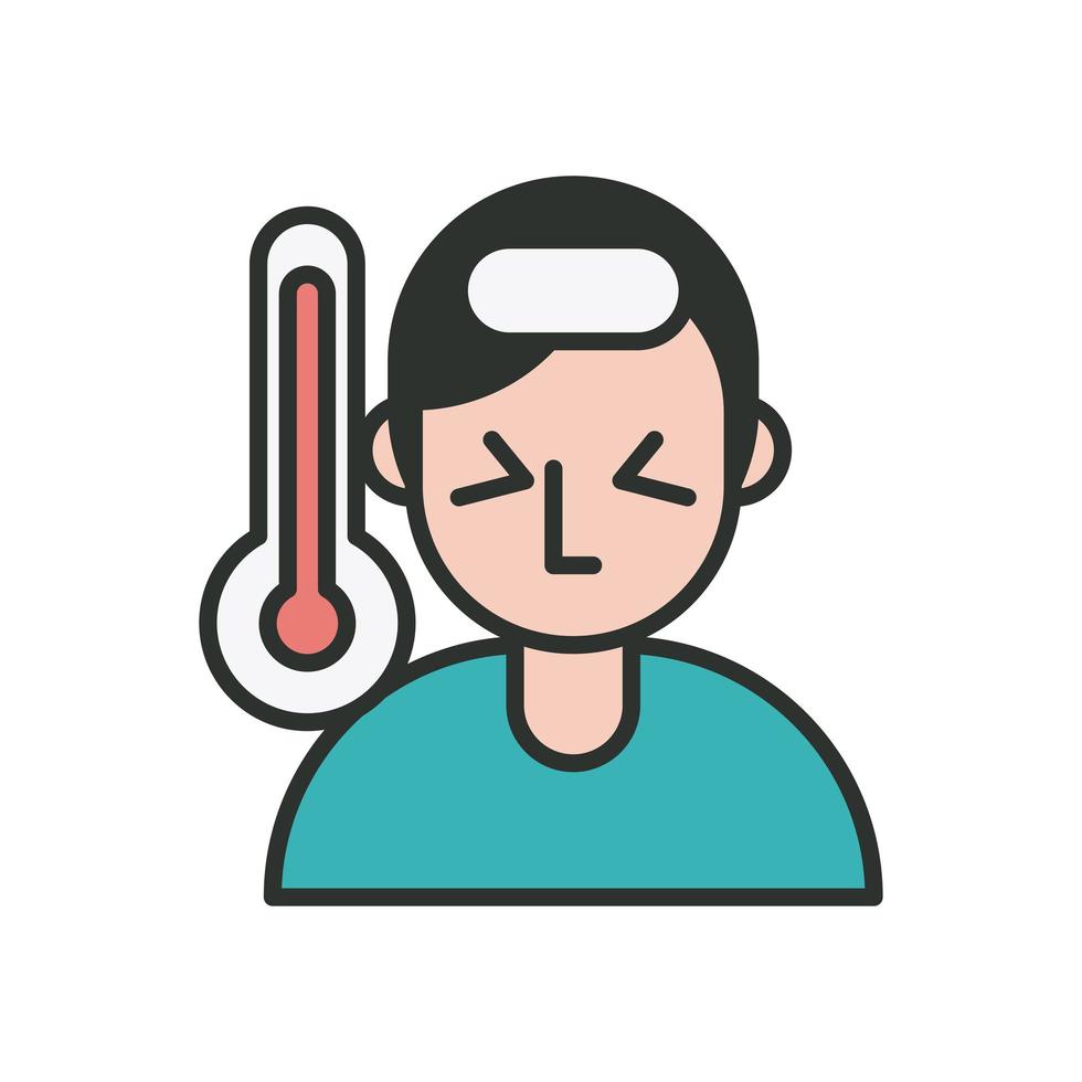 person with fever covid19 symptom line and fill style icon vector