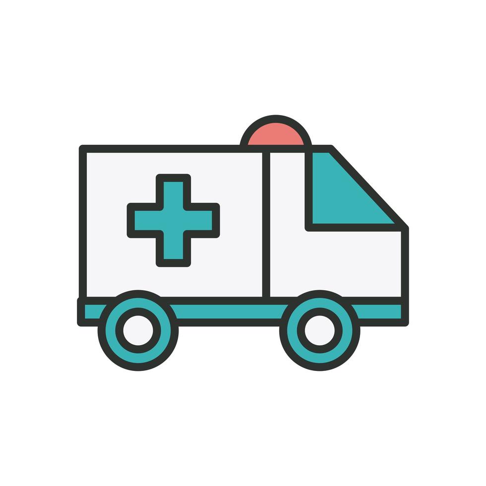 icono de estilo de relleno y línea de coche de ambulancia vector