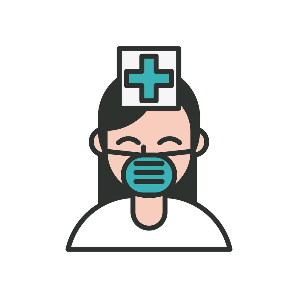 nurse wearing medical masks line and fill style vector