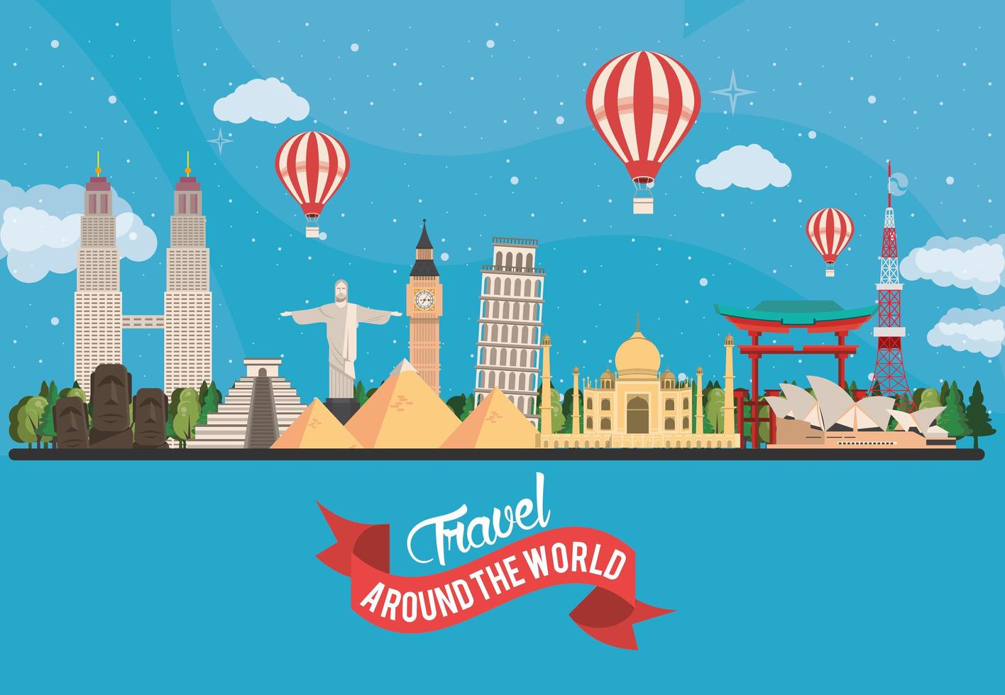 travel around the world design with set monuments vector