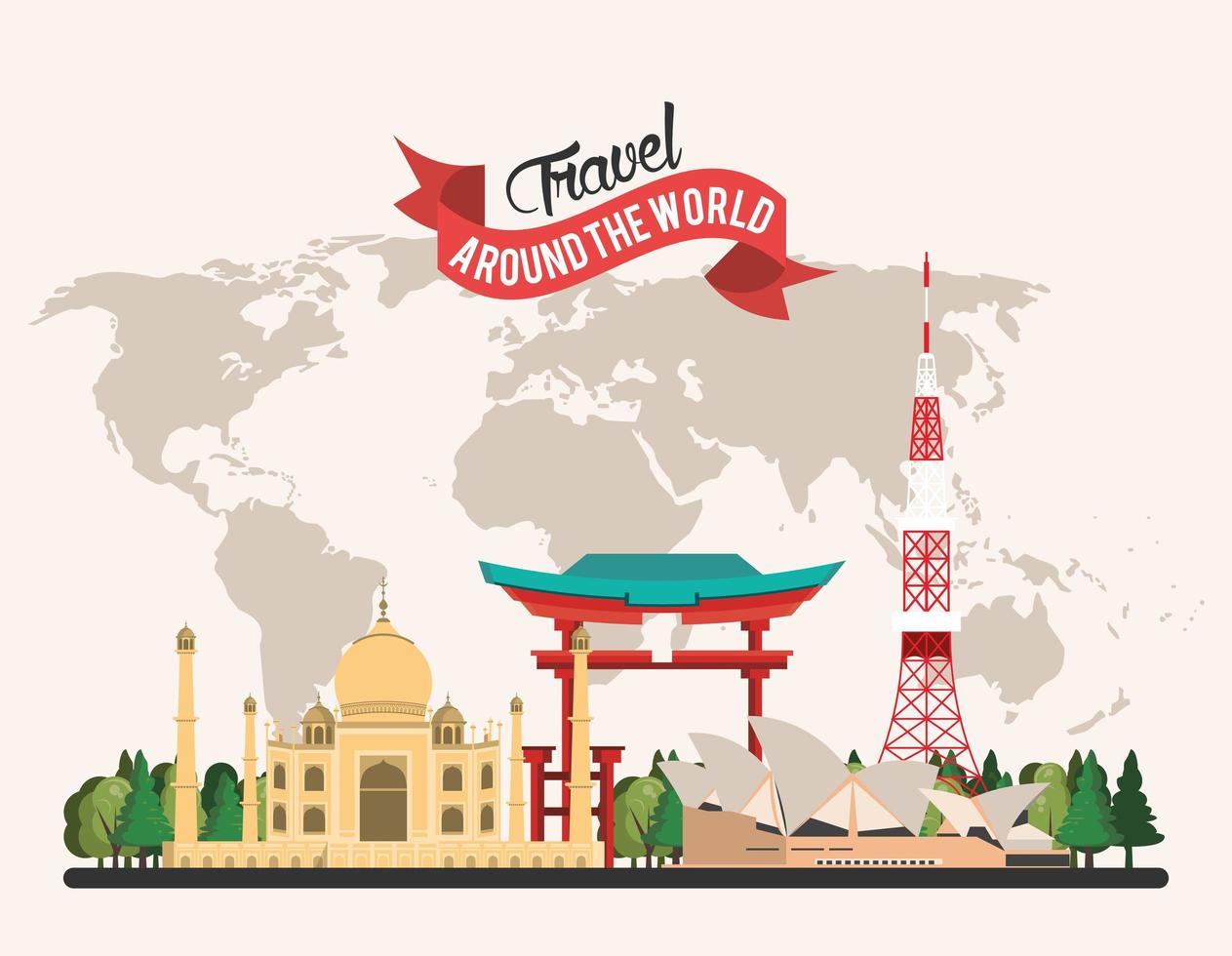 travel around the world design with set monuments vector