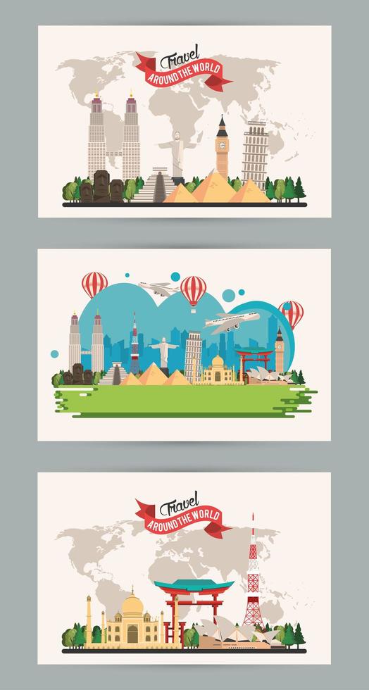 travel around the world design with bundle scenes vector