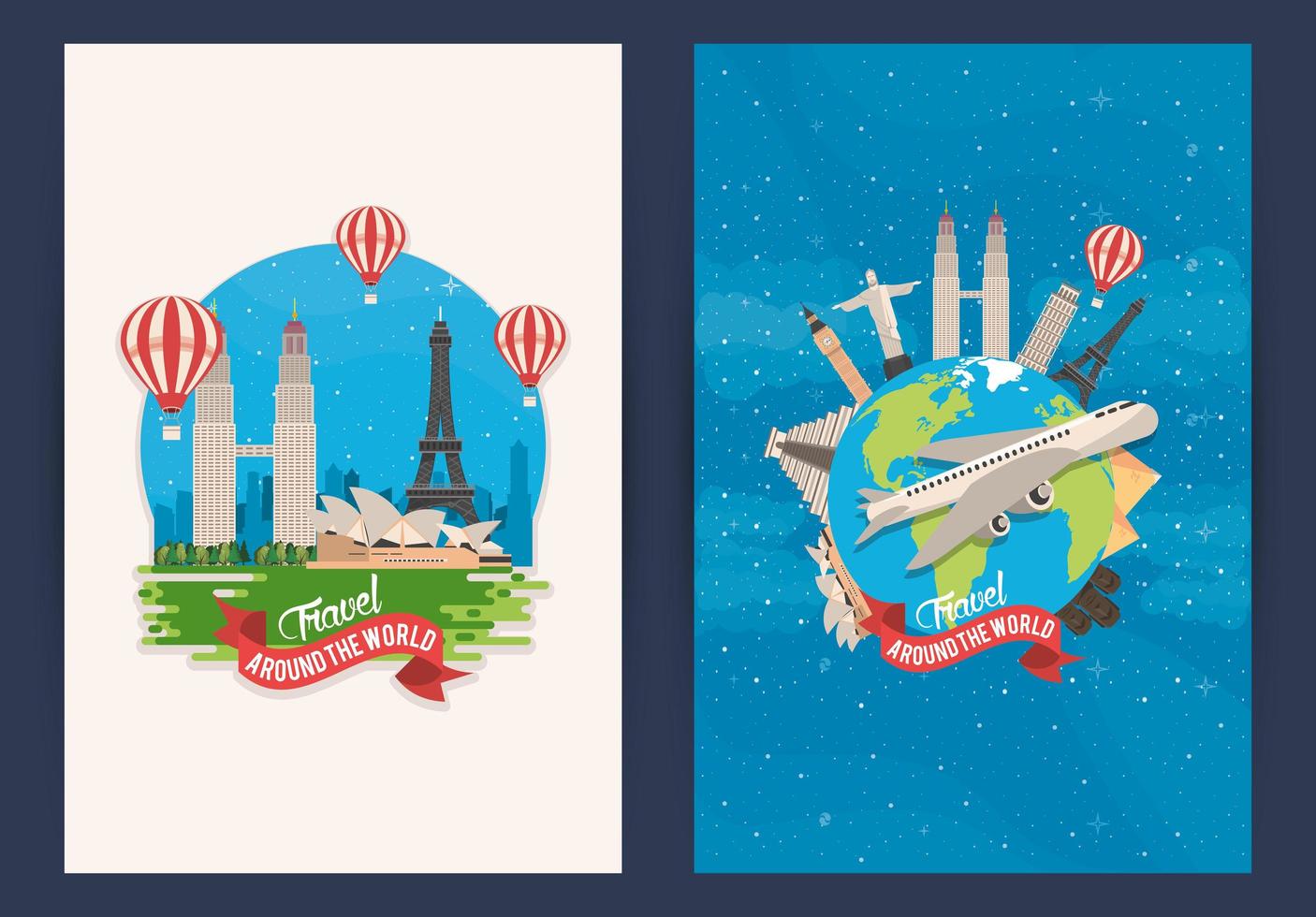 travel around the world design with bundle scenes vector