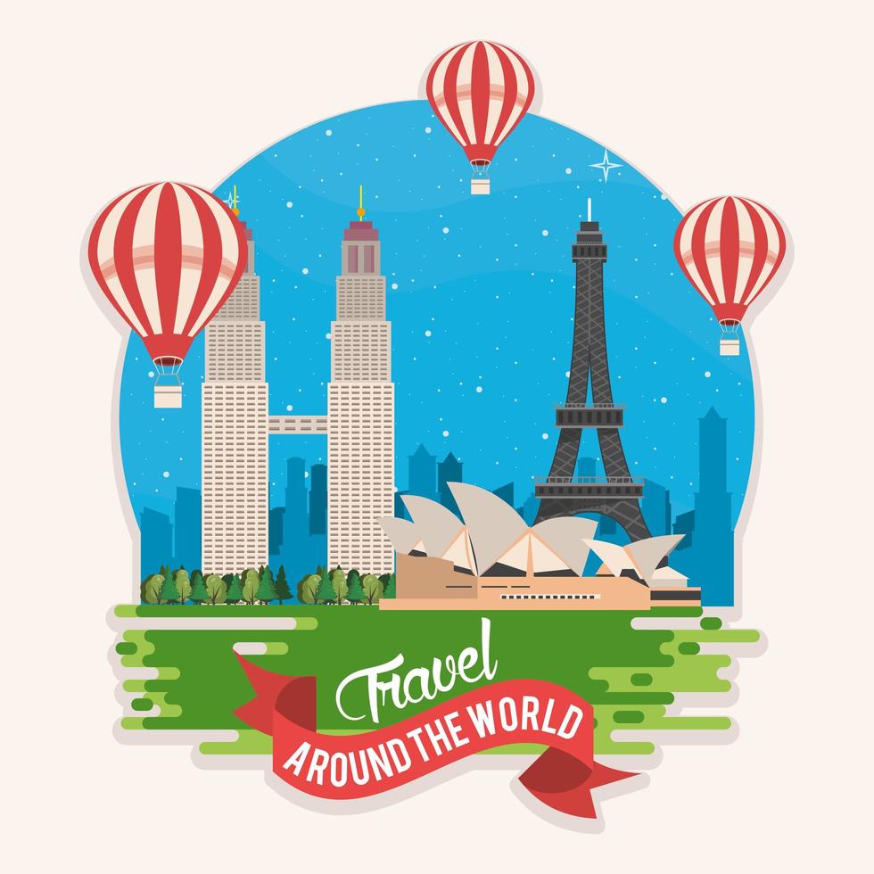 travel around the world design with set monuments vector