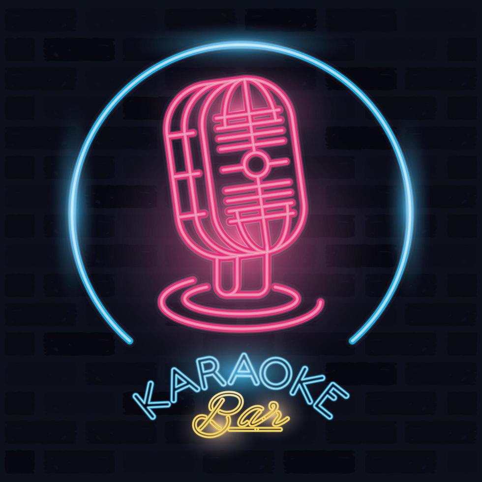 barra de karaoke etiqueta luces de neón vector