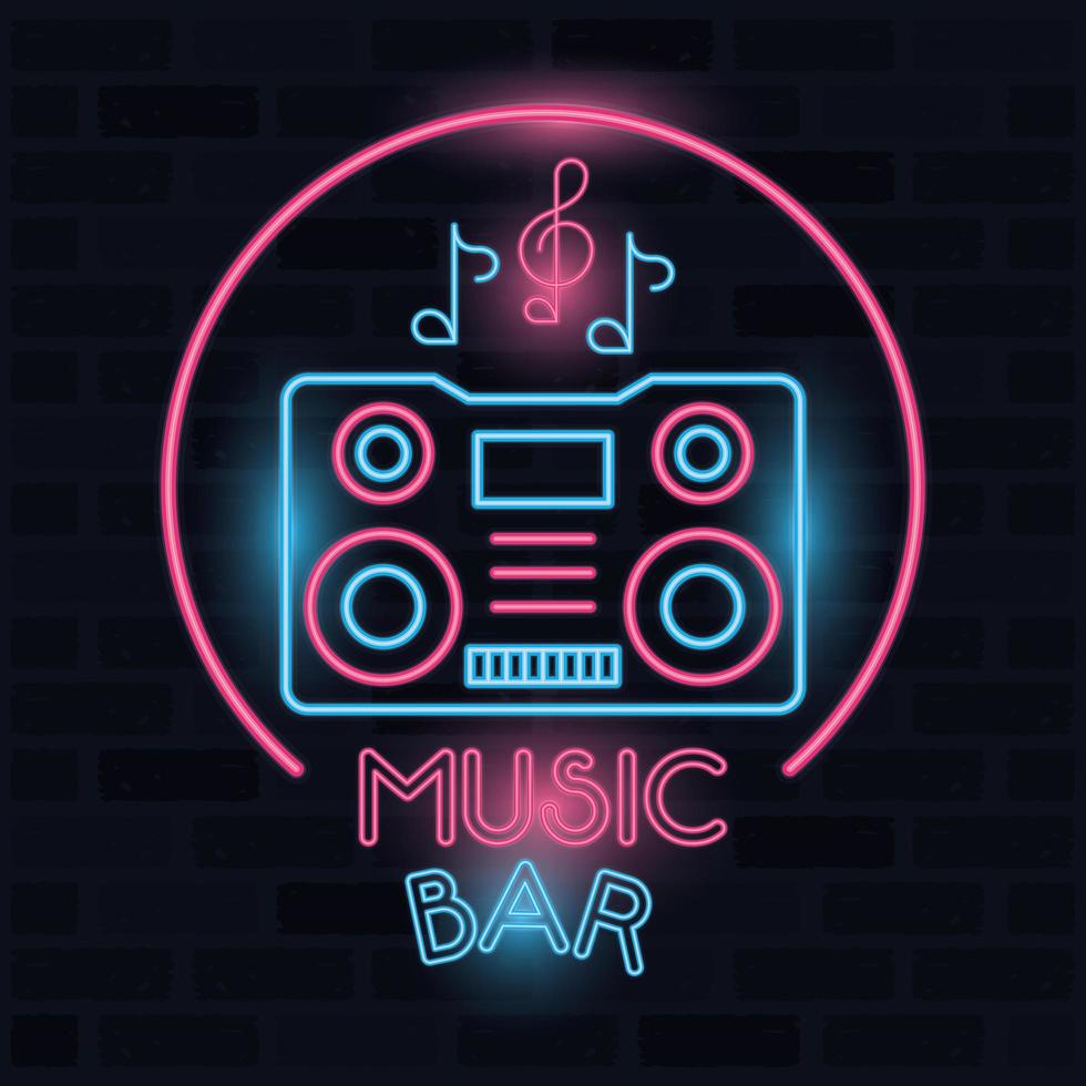music bar label neon lights vector
