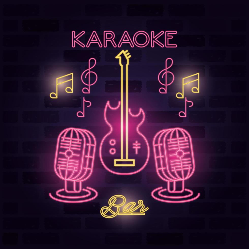 karaoke bar label neon lights vector