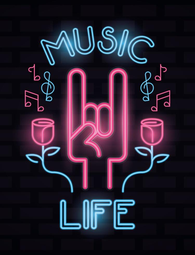 music live label neon lights vector