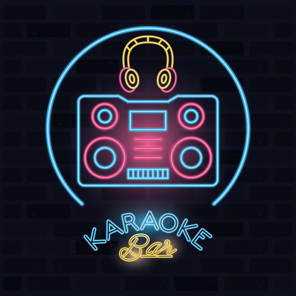 barra de karaoke etiqueta luces de neón vector