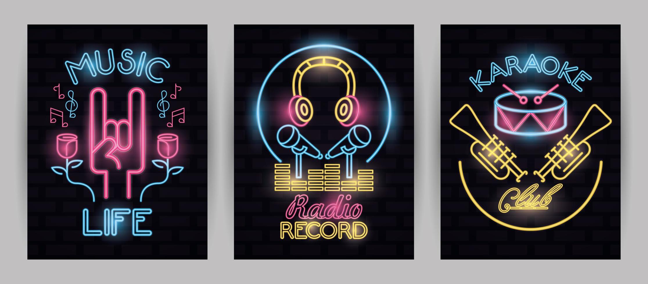 bundle of labels neon lights vector