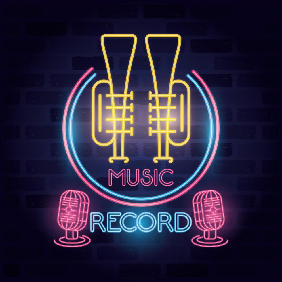 radio music record label neon lights vector