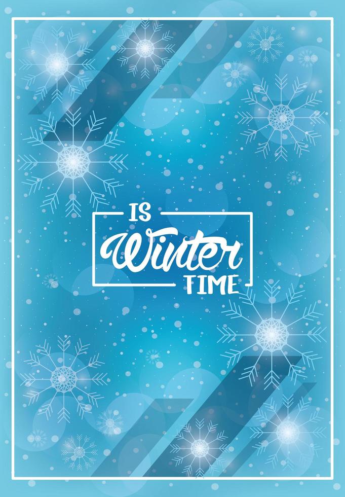 cartel de invierno azul con patrón de copos de nieve vector