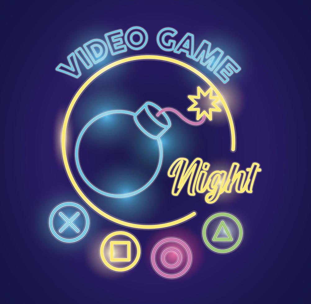 retro video game neon with bomb vector