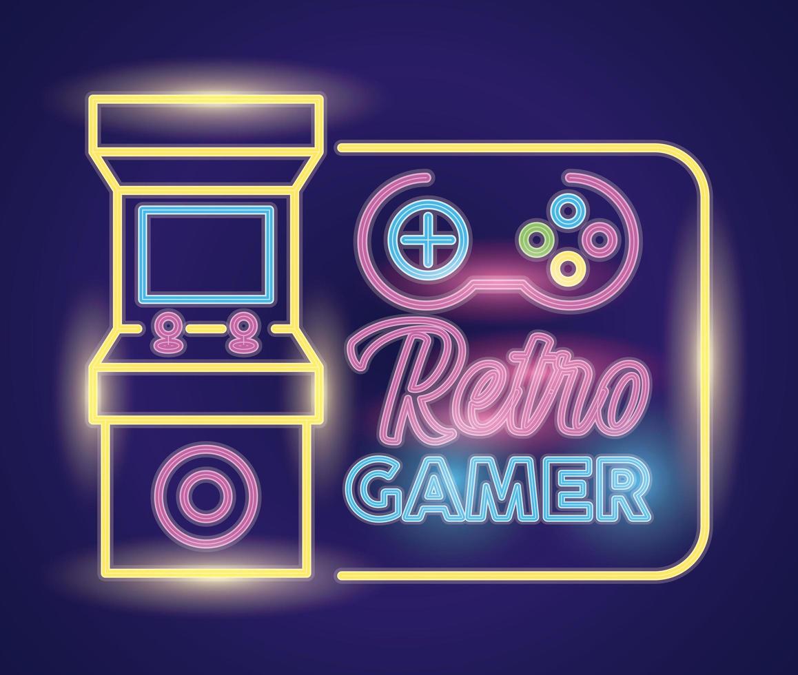 retro video game neon with machine and control vector