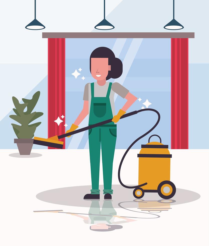 woman worker in housekepping with vacuum cleaner vector