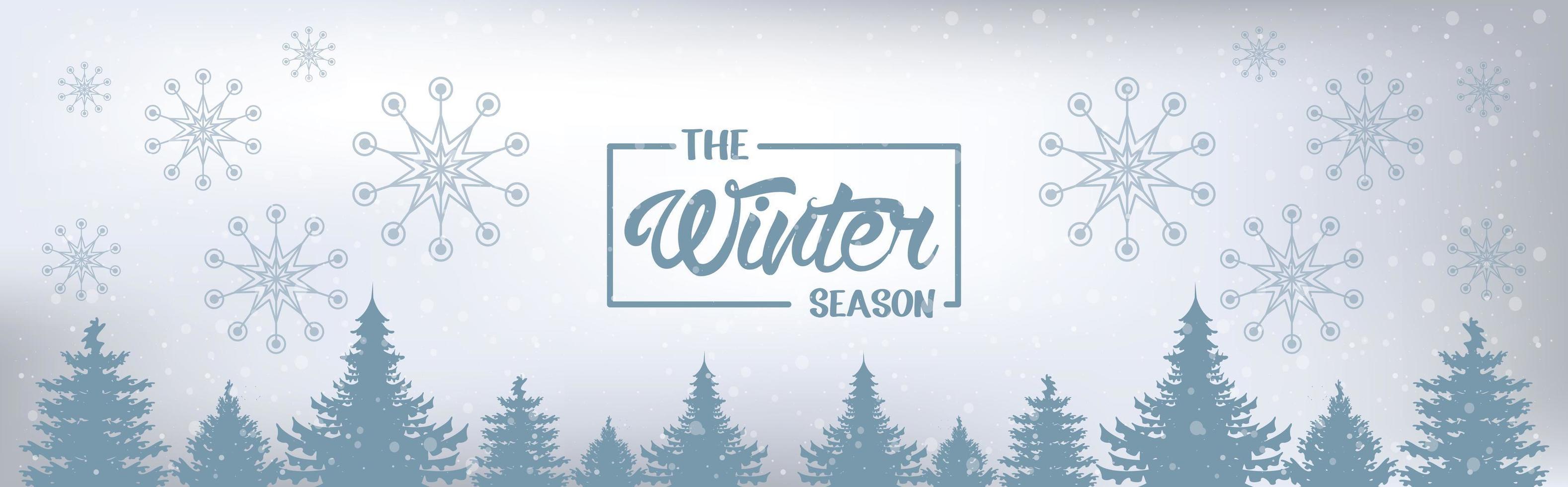 gray winter poster with snowflakes and forest scene vector