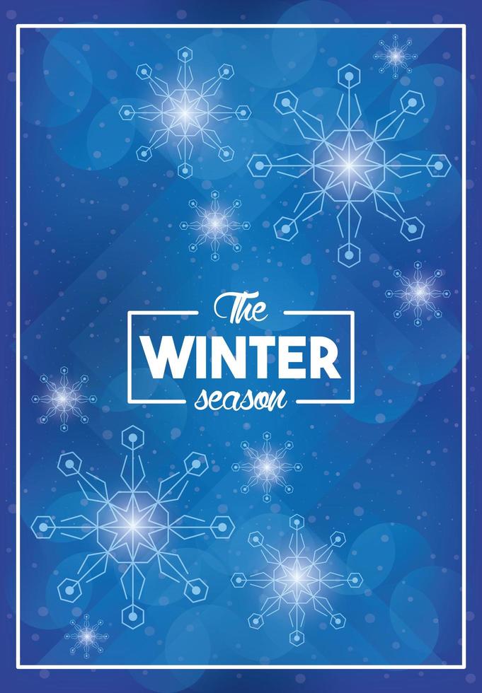 cartel de invierno azul con patrón de copos de nieve vector