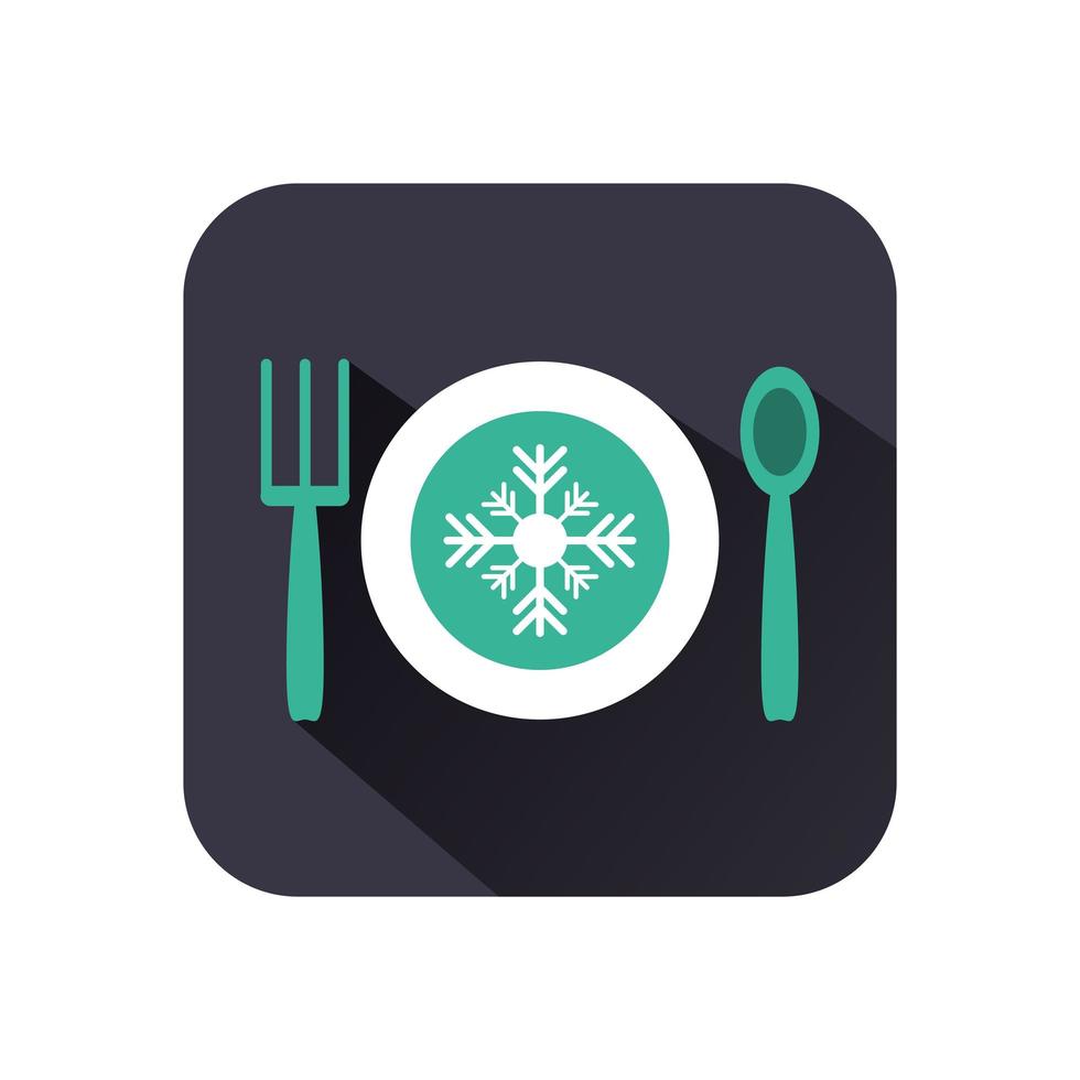 happy merry christmas dish with snowflake and cutlery vector