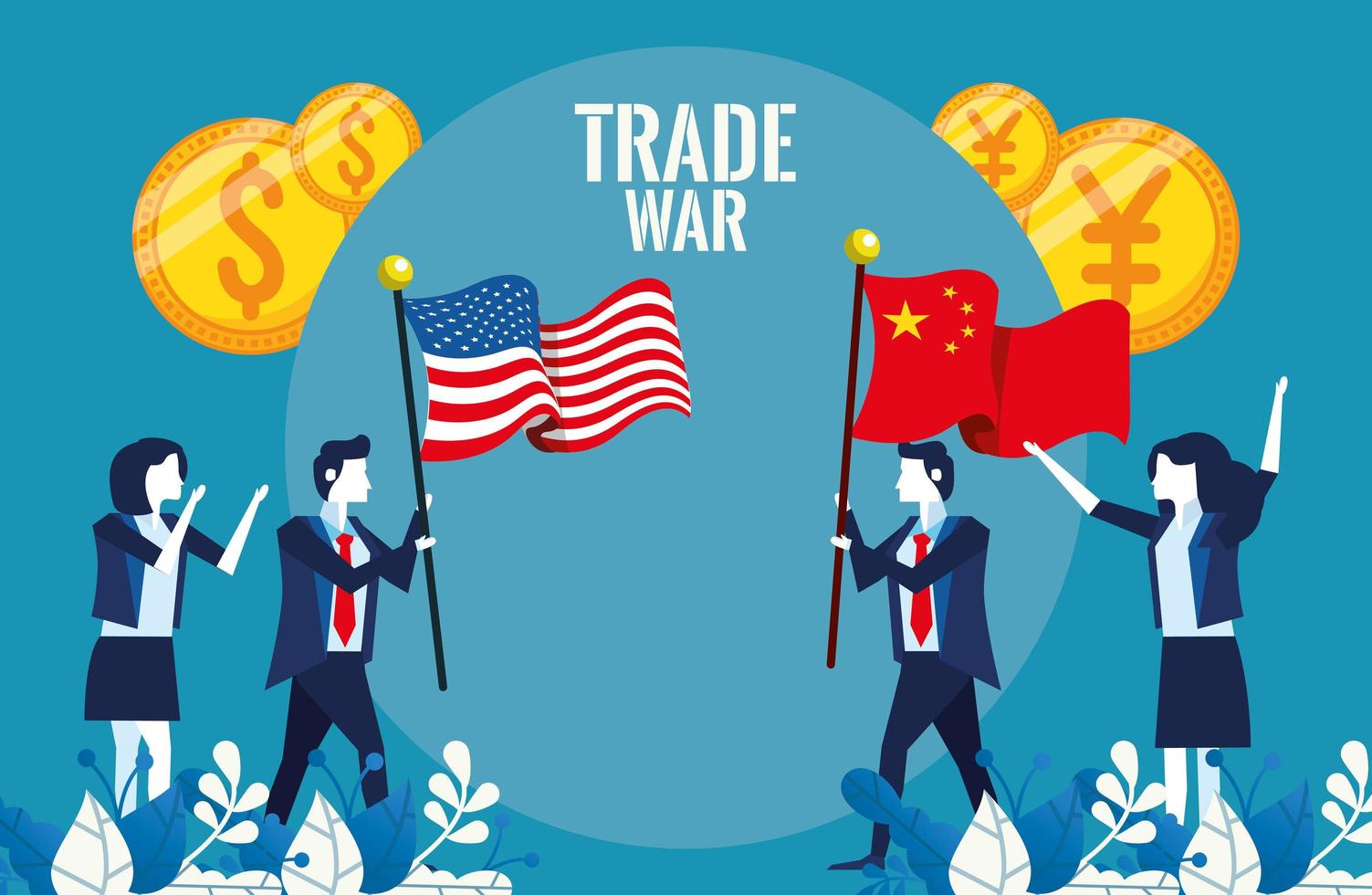 business people with coins and flags vector