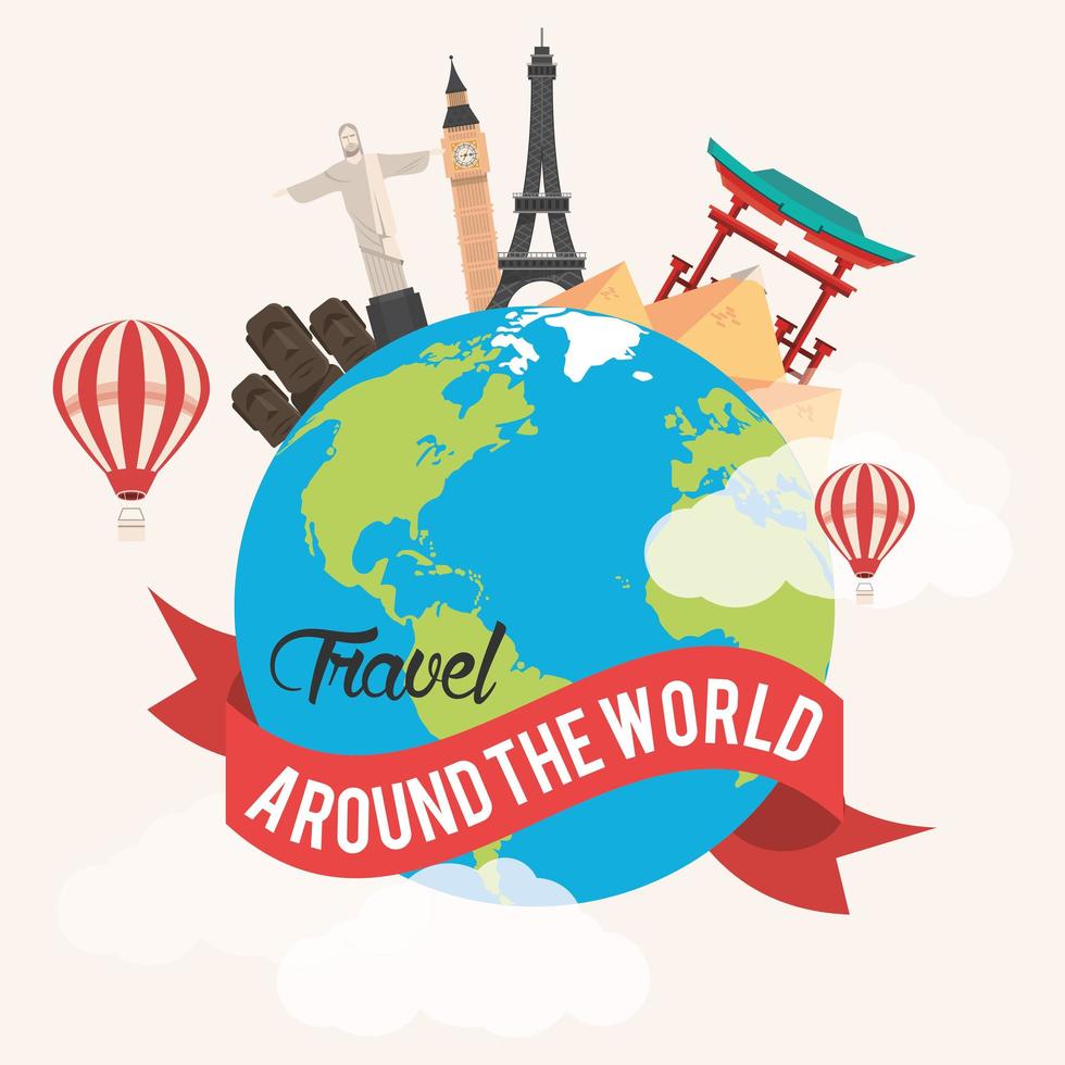 travel around the world design with earth planet 4160966 Vector Art at ...