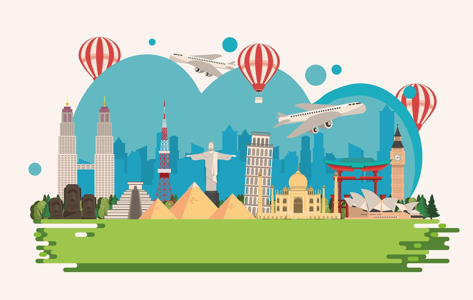 travel around the world design with set monuments vector