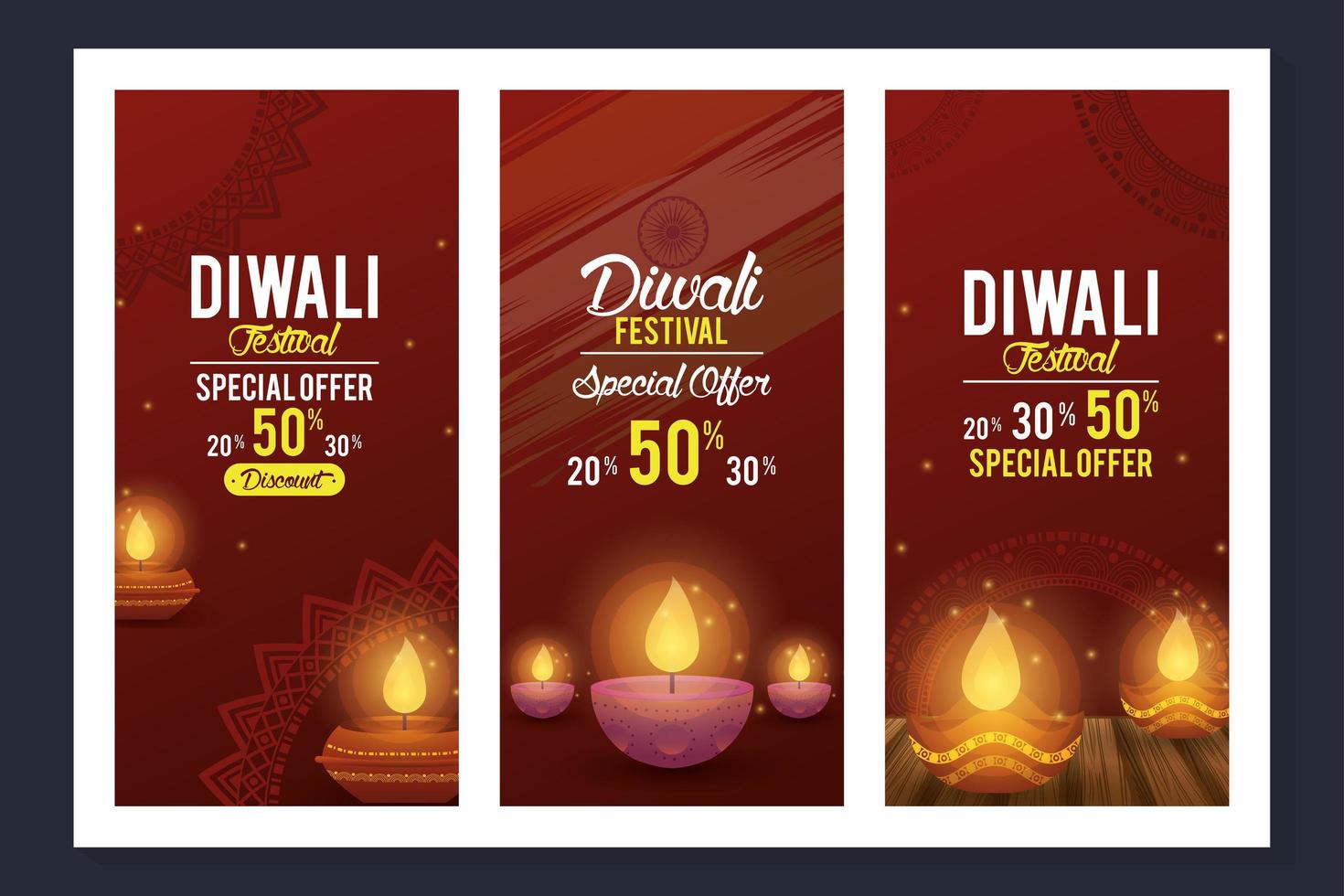 Diwali Festival Indian Offer sets Design vector