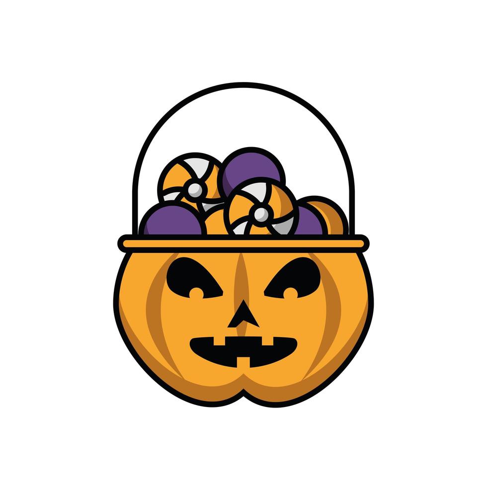 calabaza con dulces iconos de halloween vector