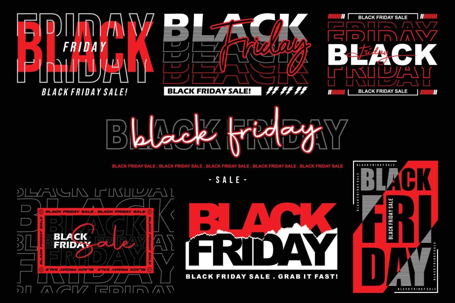 Black Friday Typography Design set for banner, and social media post vector