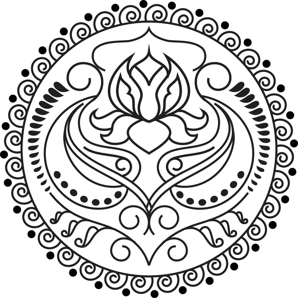 Indian Traditional and Cultural Rangoli, Alpona, Kolam, or Paisley vector line art. Bengal art India. for textile printing, logo, wallpaper