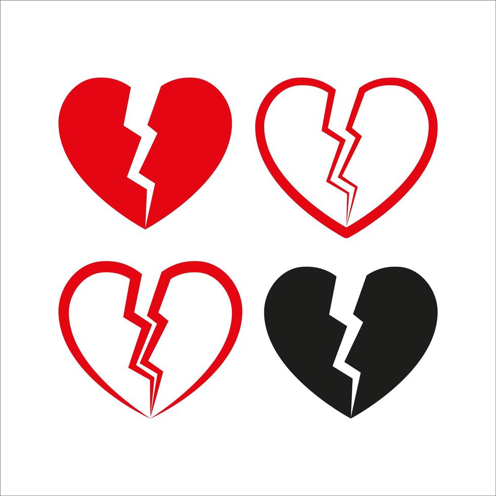 Red broken heart isolated . Set vector illustration. Flat
