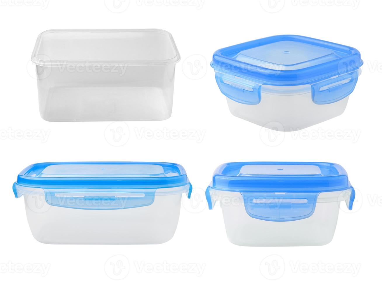 Plastic food box isolated on white background photo