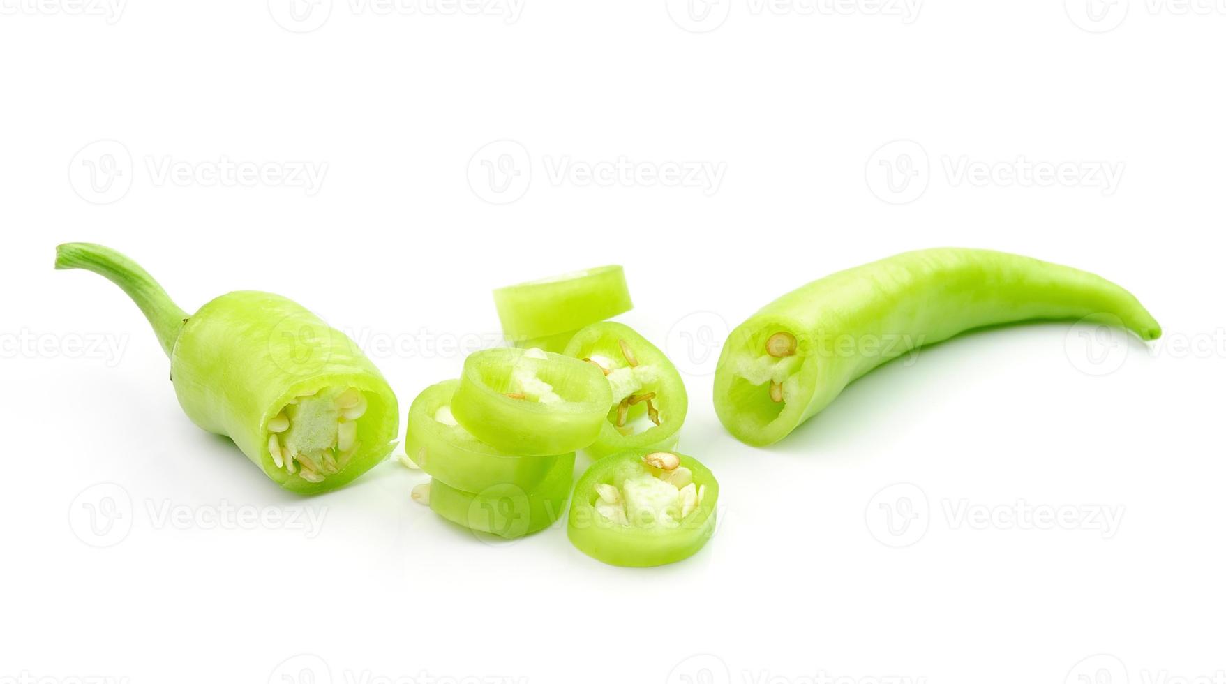 Green hot chili pepper on white photo