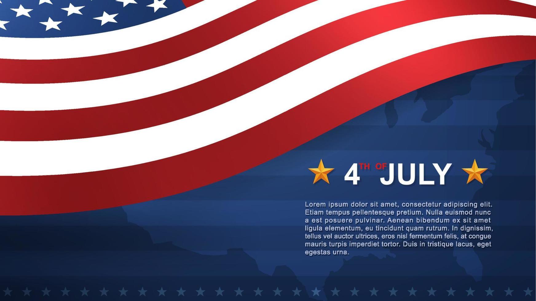 4th of July background for United States of America Independence Day with blue background and American flag. Vector illustration.