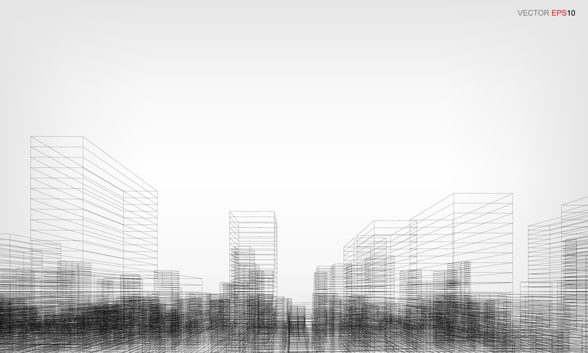 Wireframe city background. Perspective 3D render of building wireframe