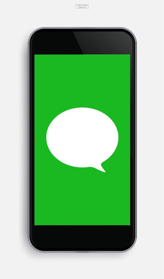 Realistic mobile phone with application image on display screen background. Vector. vector