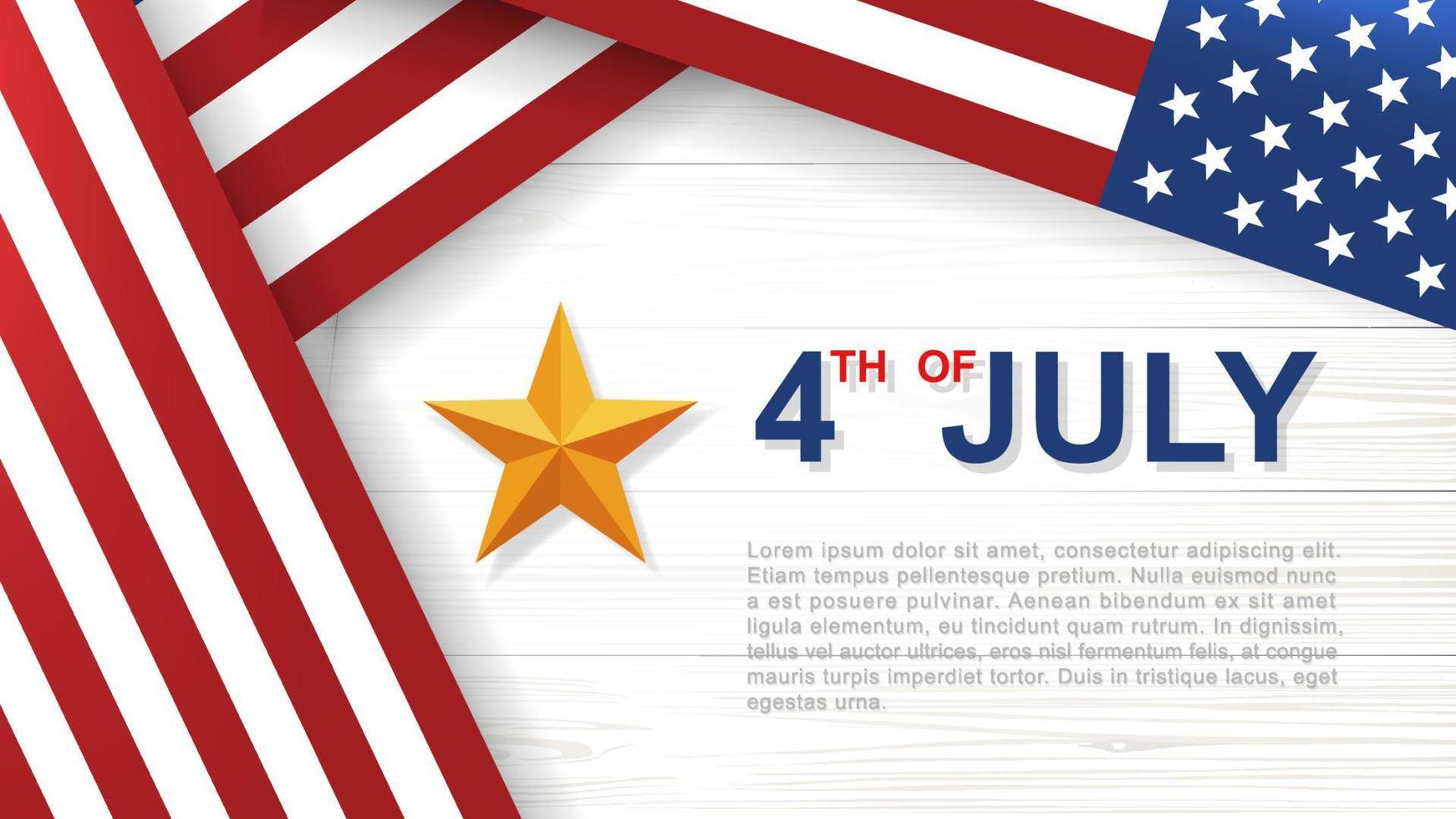 4th of July - Background for United States of America Independence Day with white wood pattern and texture and American flag. Background with area for copy space and text. Vector illustration.