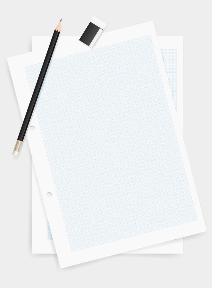 lápiz y goma de borrar sobre papel de dibujo de fondo con área para creatividad y diseño. vector. vector