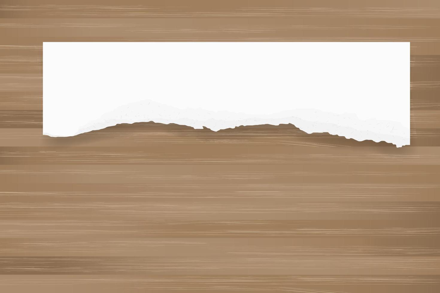 Ripped paper background on brown wood texture. Torn paper edge with area for copy space. Vector. vector