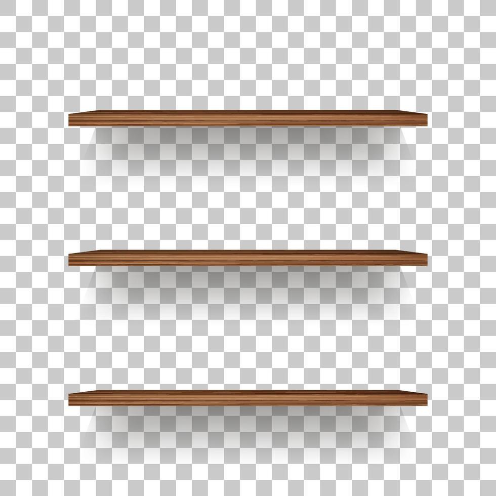 Wooden shelf on transparent background with soft shadow. 3D empty wooden shelves. Vector. vector