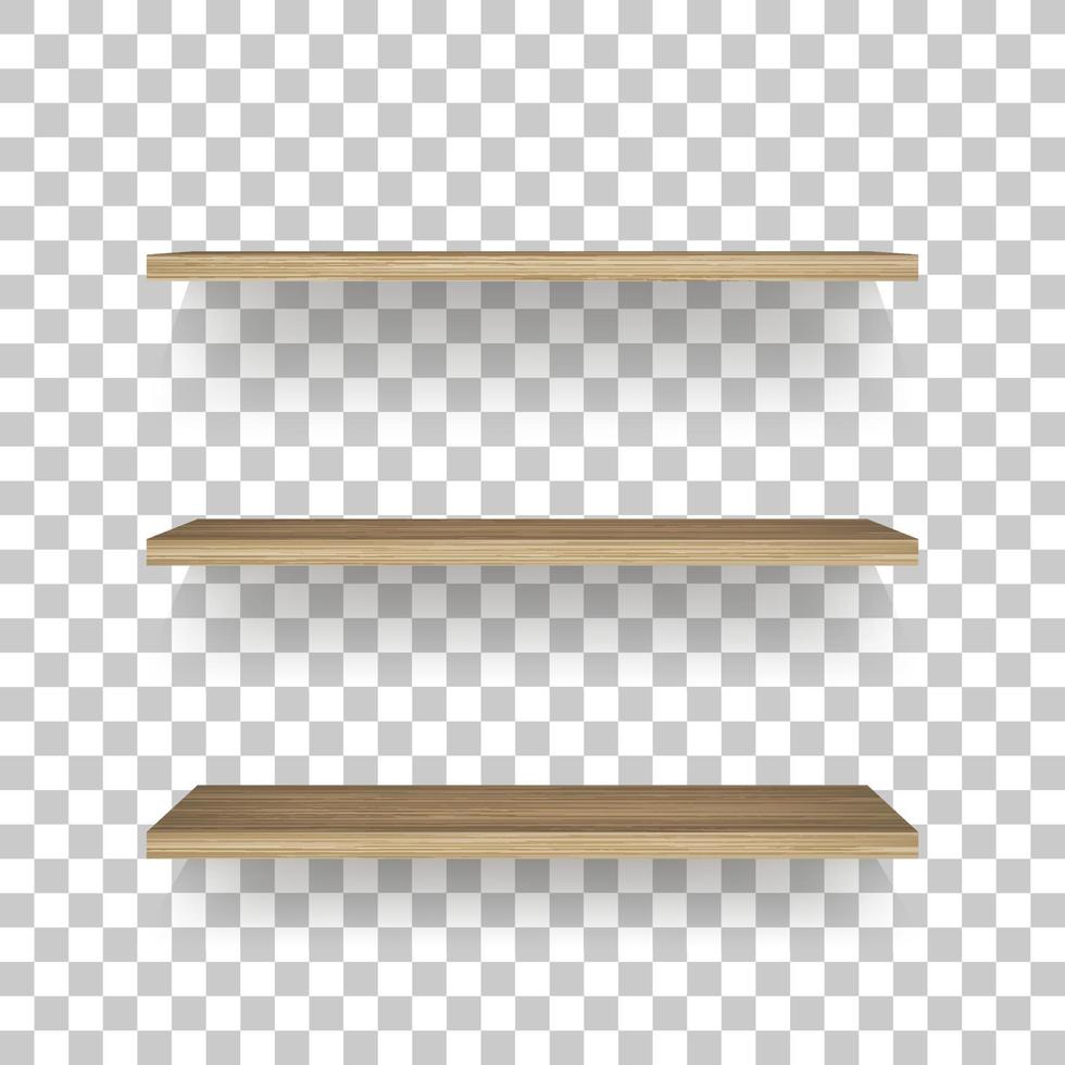 Wooden shelf on transparent background with soft shadow. 3D empty wooden shelves. Vector. vector