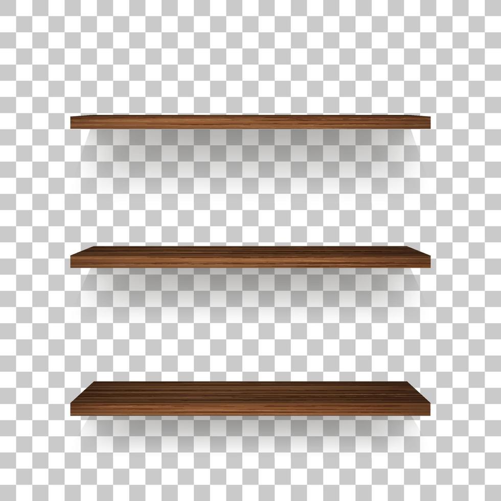 Wooden shelf on transparent background with soft shadow. 3D empty wooden shelves. Vector. vector