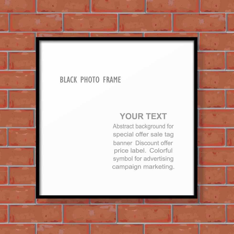 Empty photo frame on red brick wall texture background. Vector. vector