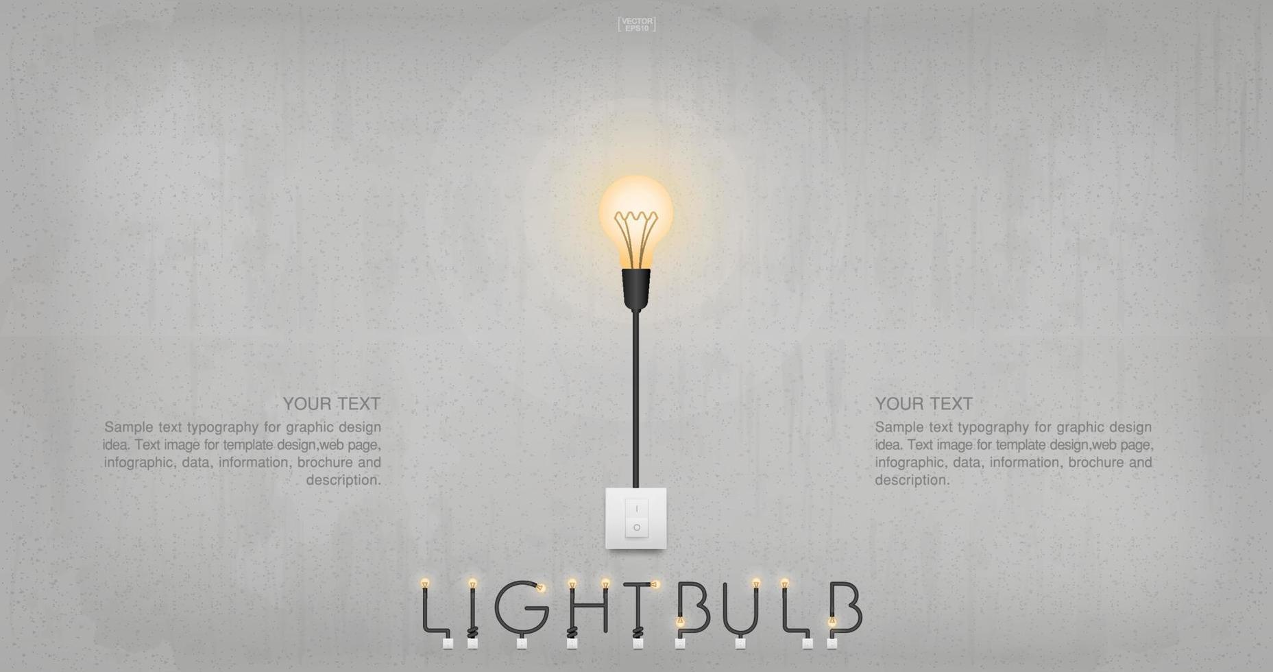 Light bulb or lamp on concrete wall background. Vector. vector