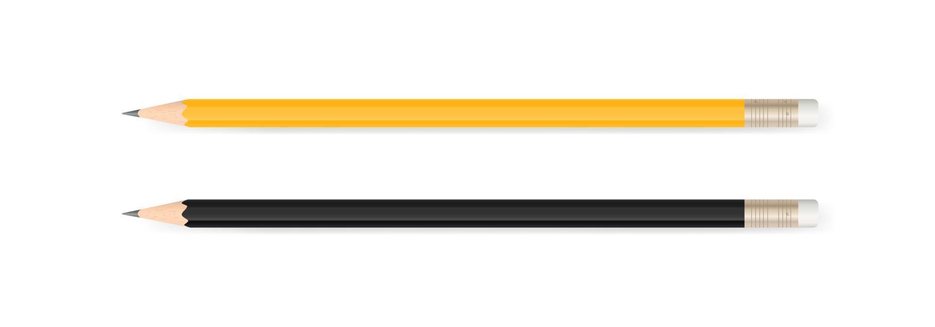 Yellow pencil and black pencil on white background with soft shadow. Vector. vector