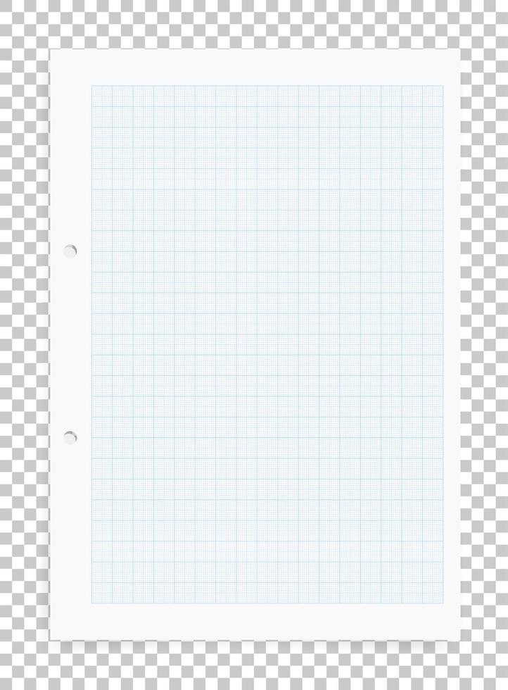 Graph paper sheet with blue pattern on transparent background and soft shadow. Vector. vector