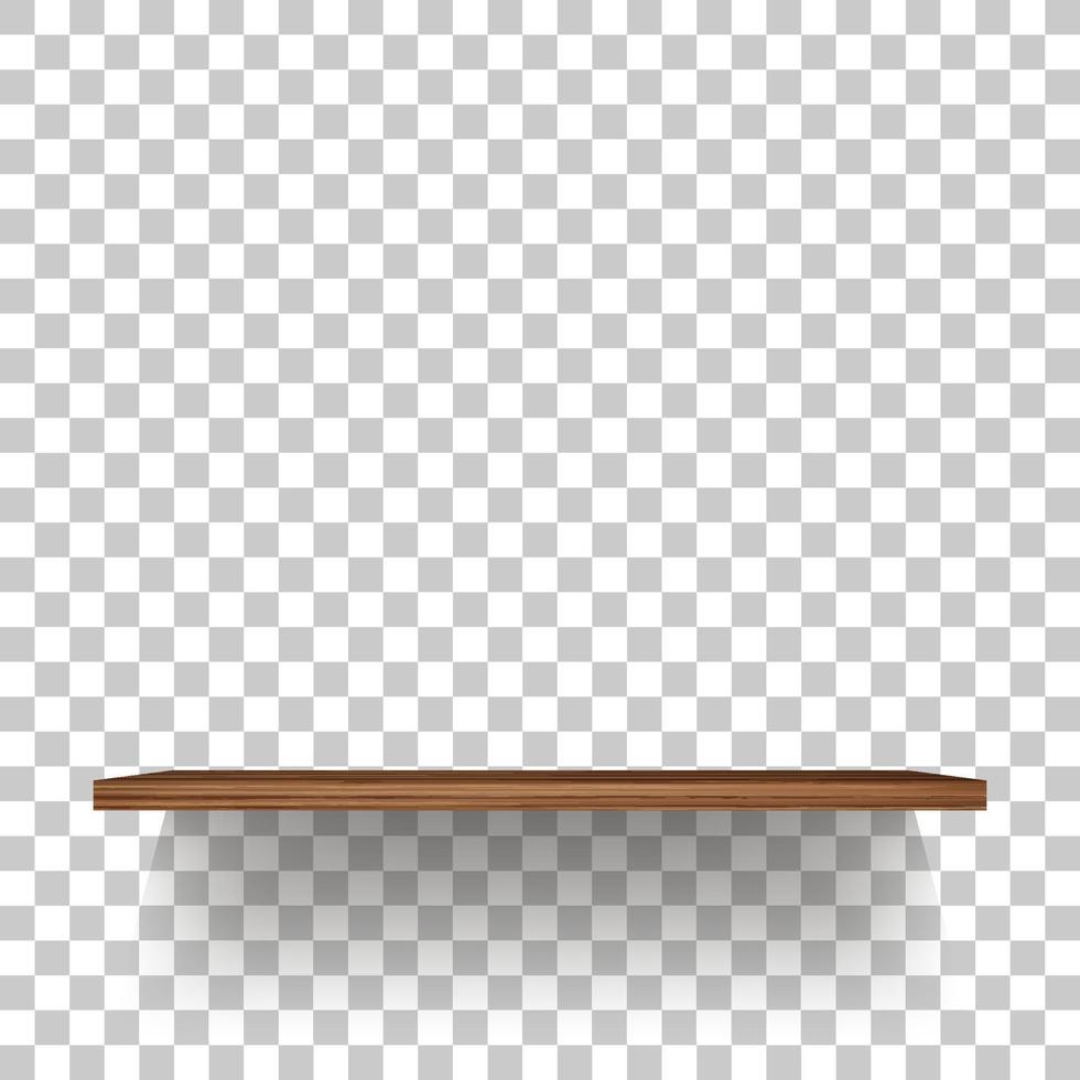 Wooden shelf on transparent background with soft shadow. 3D empty wooden shelves. Vector. vector