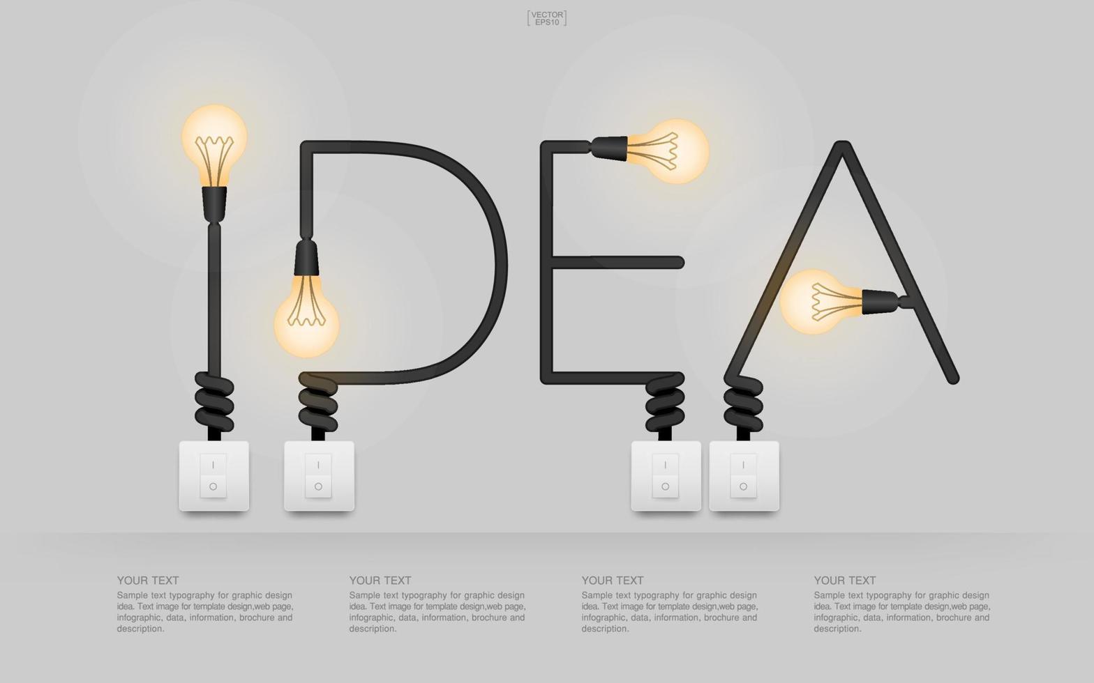 Idea - Linear alphabet of light bulb and light switch on white background. Vector. vector