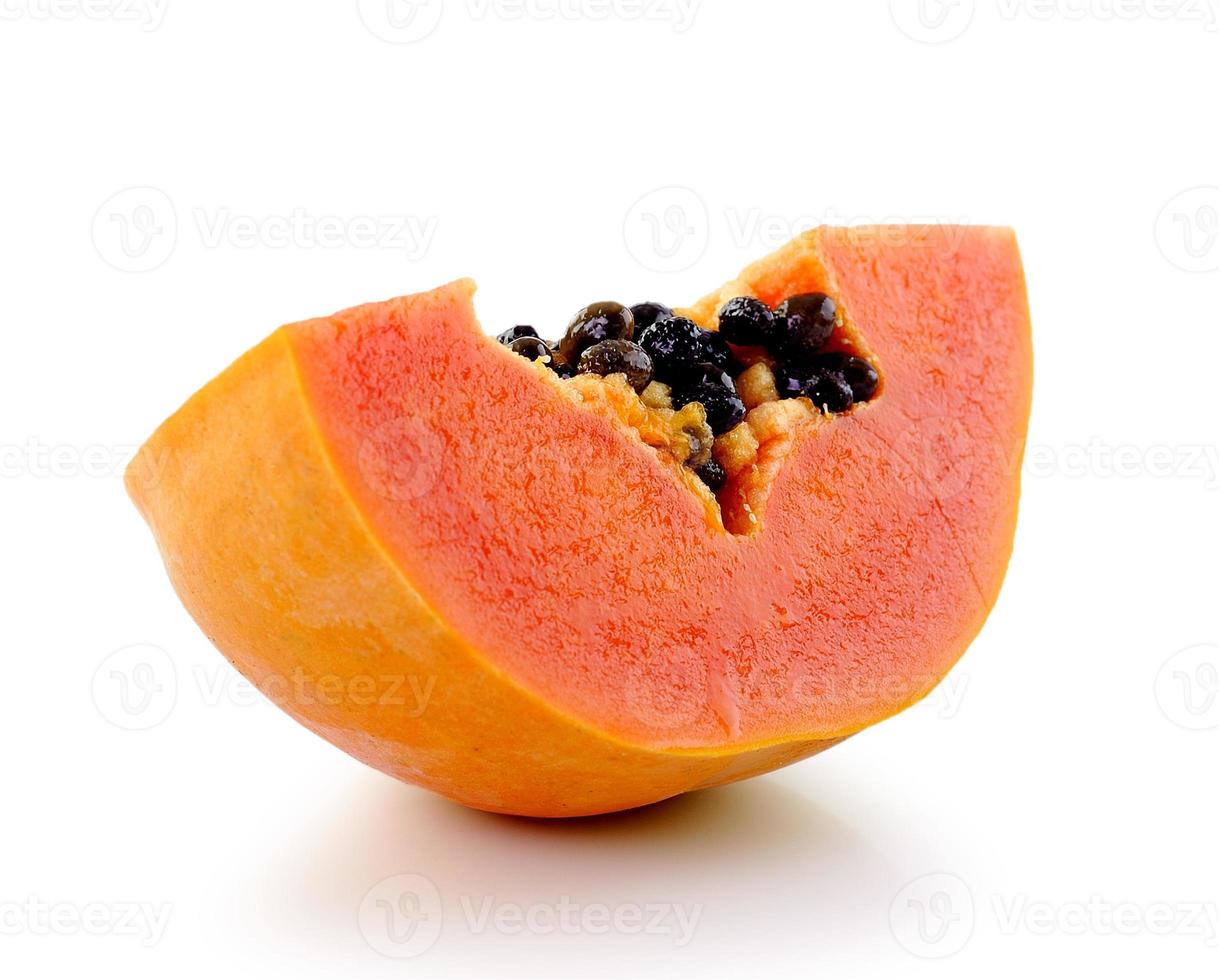 fresh ripe juicy papaya slice on white background photo
