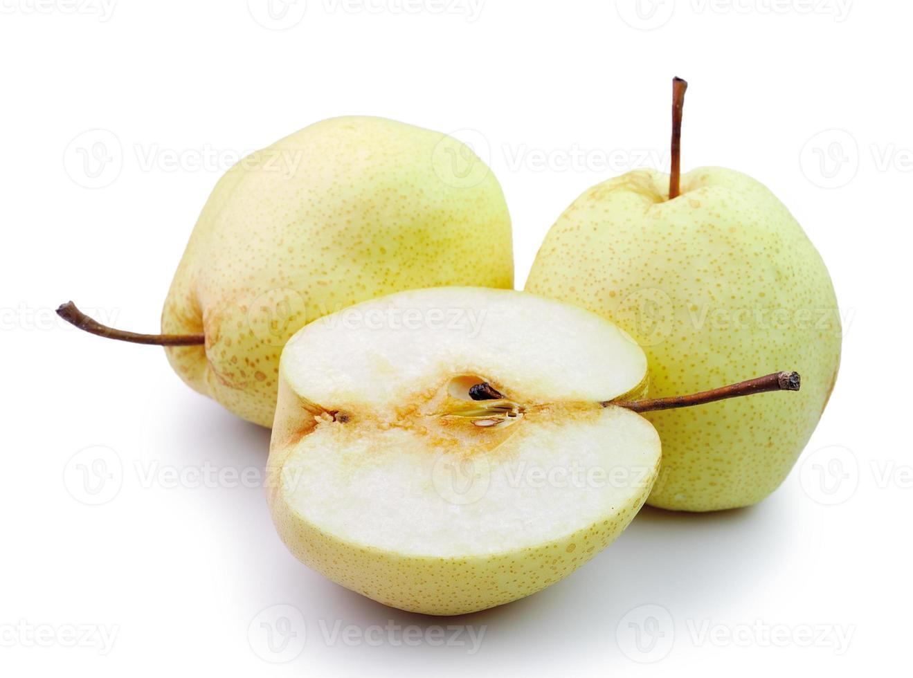 Pear in closeup on a white background photo